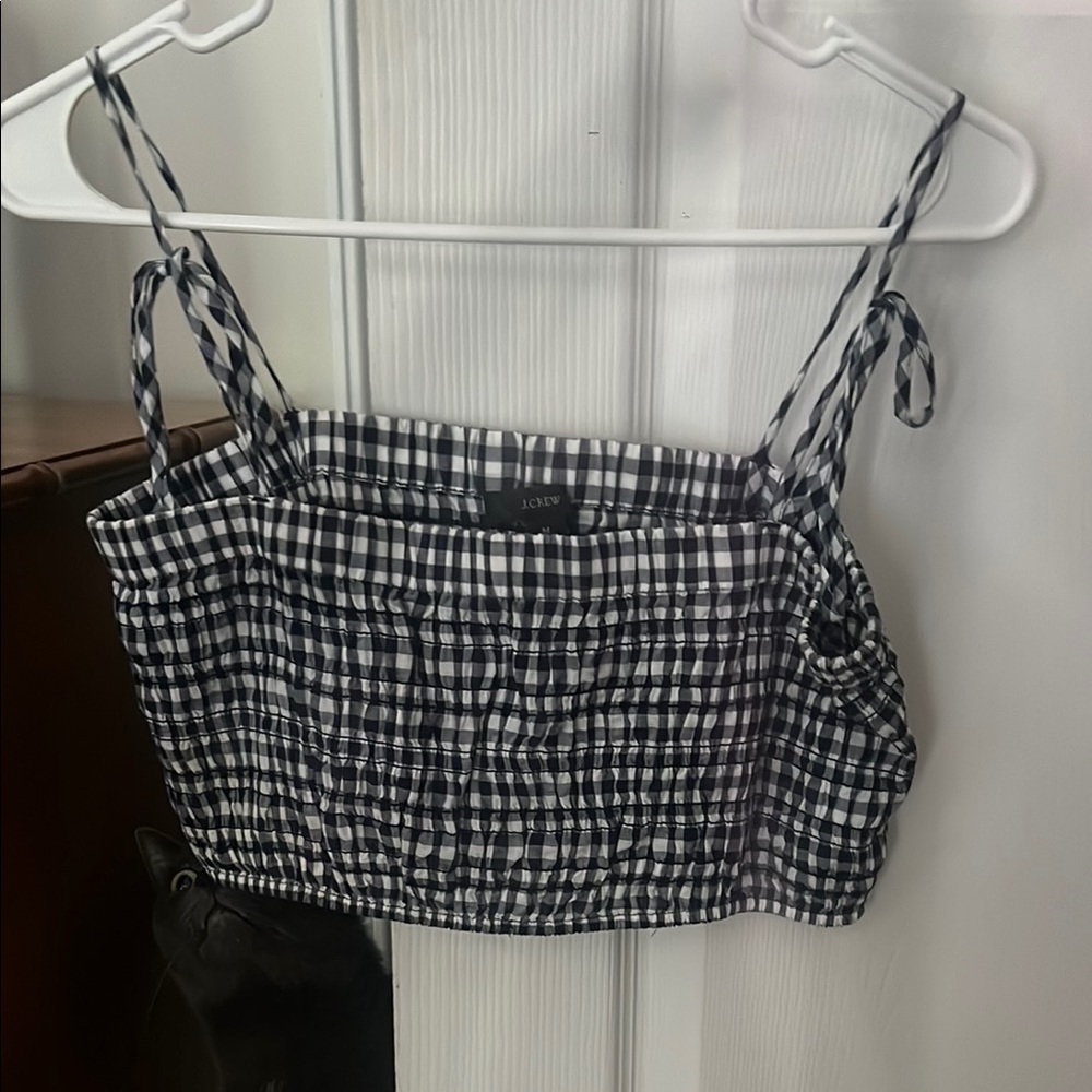 J. Crew Black and White Smocked Crop Camisole